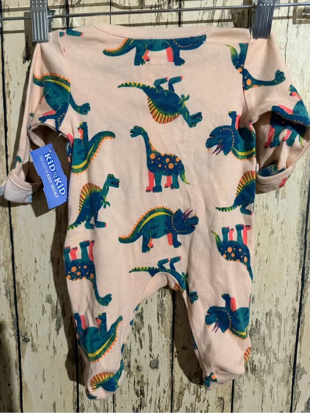 Old Navy Pink Footed One-Piece with Blue & Green Dinosaur Print